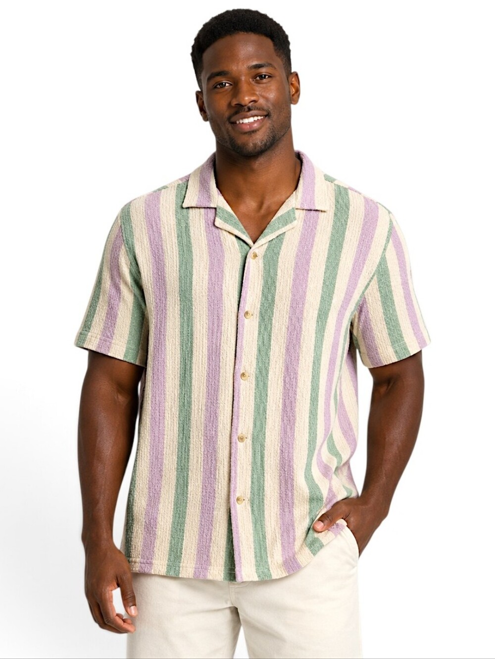 MEN'S Short Sleeve Open Work Button-Down Camp Shirt - Goodfellow & Co - Green